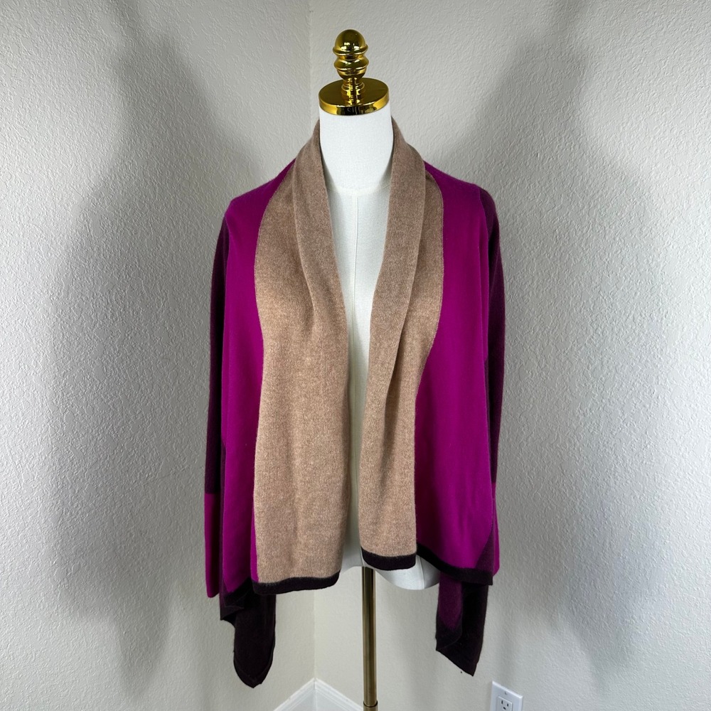NWT Charter Club Cashmere Wrap Women M Pink Colorblock Poncho Sweater Shawl Coat